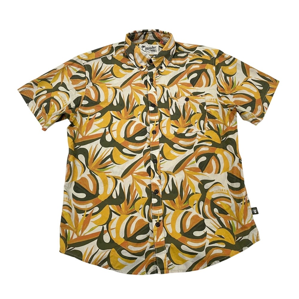 Howler Brothers Mansfield Short Sleeve Button Up Shirt Mens M Monstera Tropical